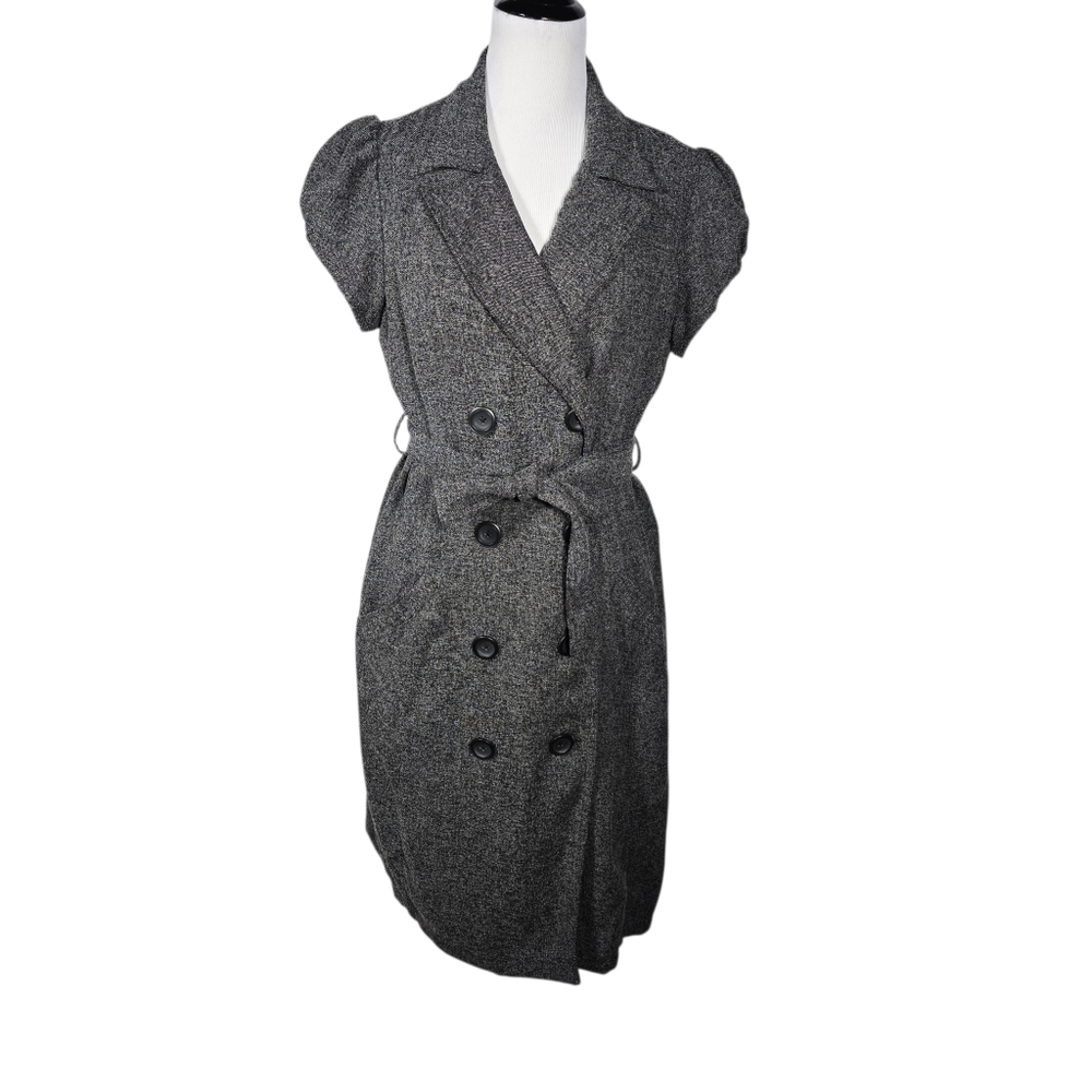 Robbie Bee Size 12 Gray Double-Breasted Dress with Belt